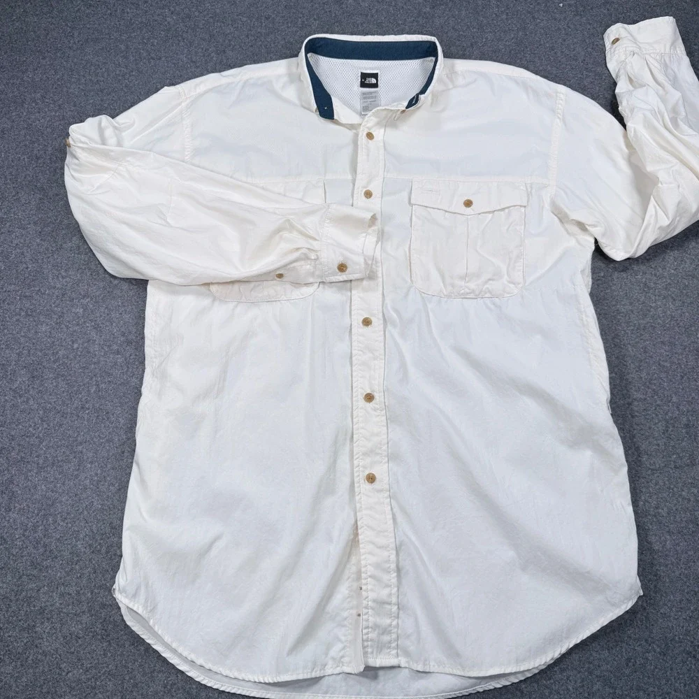 The North Face Mens White Nylon Long Sleeve Hiking Fishing Shirt Large L-G